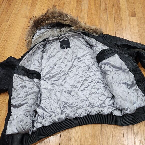 Sally & John New York Mens 4XL Hooded Leather Bomber Jacket Black Streetwear - Picture 12 of 16